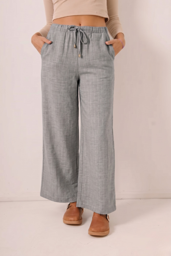 Palazzo Ancho Lino Vintage Rayado Para Atar Cintura Liro