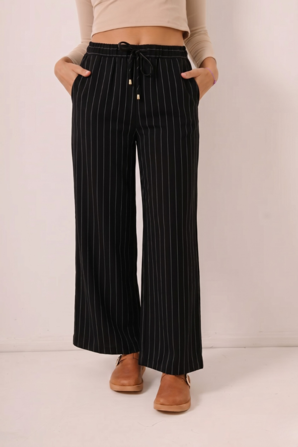 Palazzo Ancho Lino Vintage Rayado Para Atar Cintura Liro