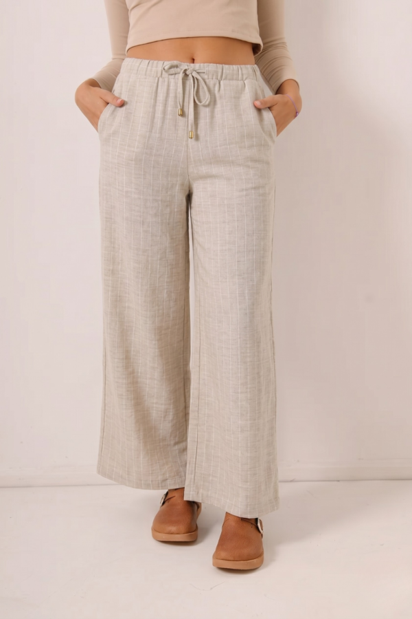 Palazzo Ancho Lino Vintage Rayado Para Atar Cintura Liro