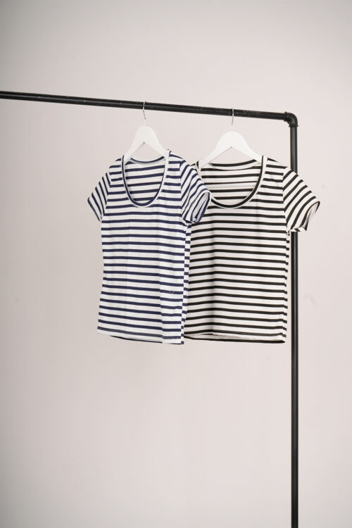 Remera Manga Corta Merlina Estampada Raya Mediana Gamy