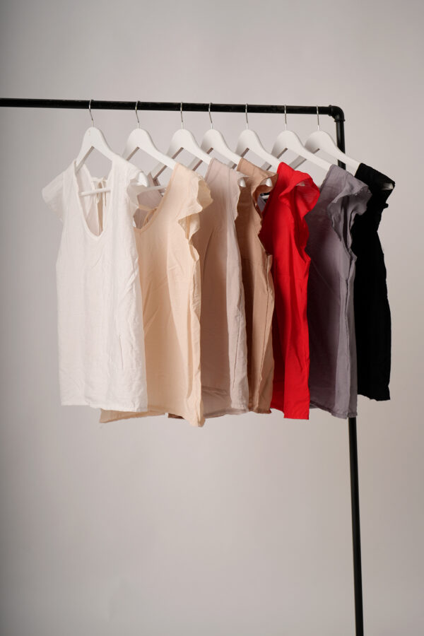 Musculosa Cuello V Cey Premium Liso Tiras Finas Para Atar Atras Y Manga Volado Gary