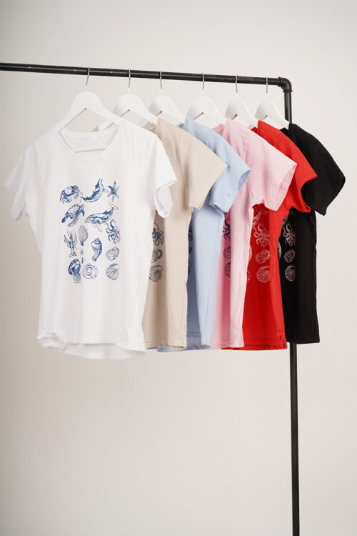 Remera Manga Corta Algodon Jersey Peinado Estampa Playa Oceano