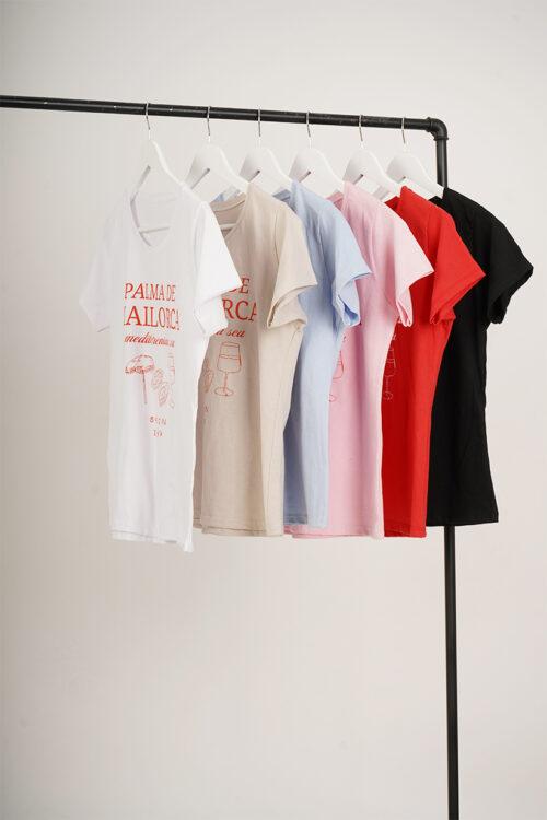 Remera Manga Corta Algodon Jersey Peinado Estampa Palma De Mallorca Spain