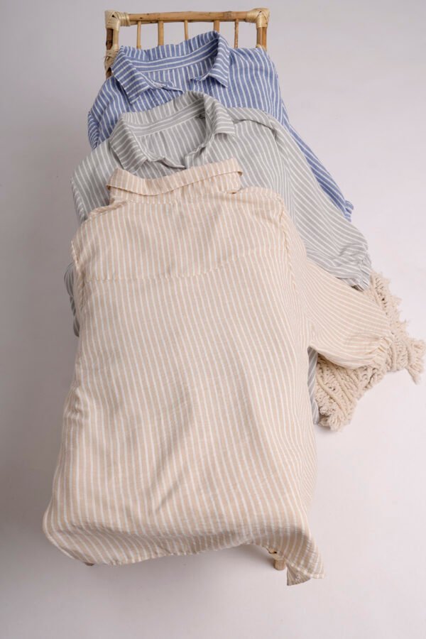 Camisa Larga Lino Rayado Manga Fruncida Viany