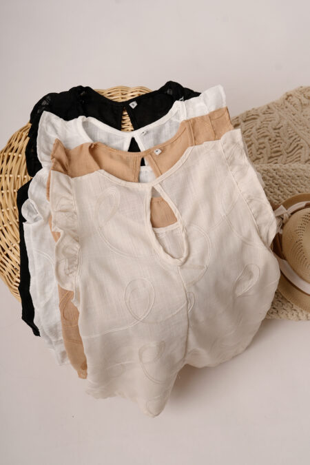 Musculosa Con Gota Lino Broderie Garabatos Romy - Imagen 4
