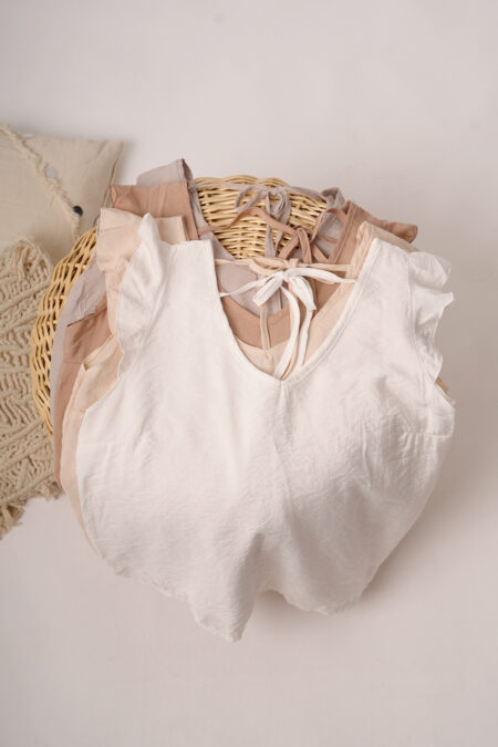 Musculosa Cuello V Cey Premium Liso Tiras Finas Para Atar Atras Y Manga Volado Gary