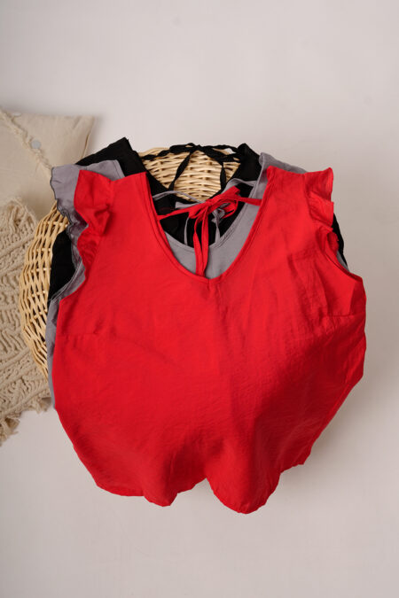 Musculosa Cuello V Cey Premium Liso Tiras Finas Para Atar Atras Y Manga Volado Gary - Imagen 2