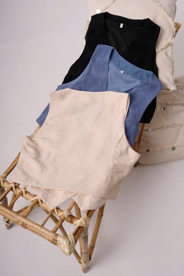 Conjunto Sastrero Chaleco y Short Pollera Lino Sastreria Broderia Limbo