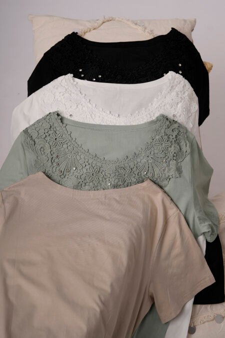 Remera Manga Corta Lycra Puntilla Tacha Broderie Murat - Imagen 4