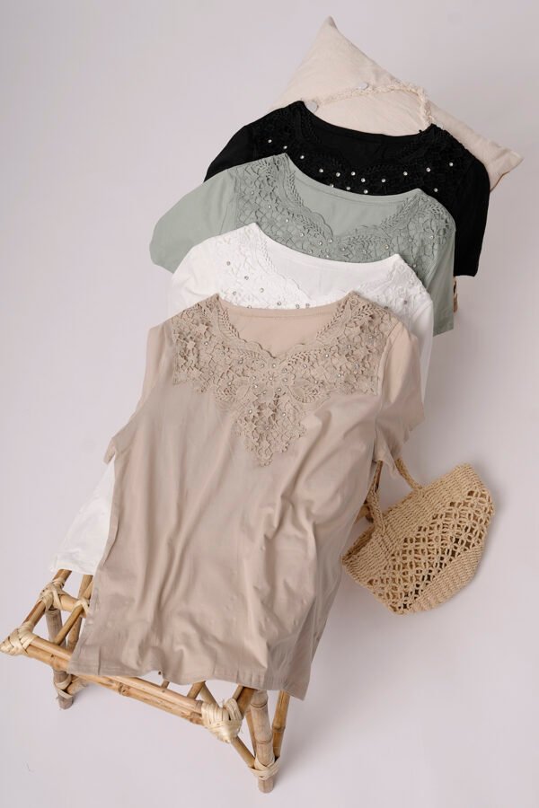 Remera Manga Corta Lycra Puntilla Tacha Broderie Nadir