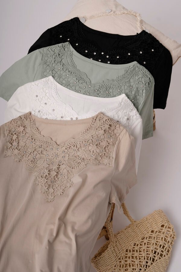 Remera Manga Corta Lycra Puntilla Tacha Broderie Nadir