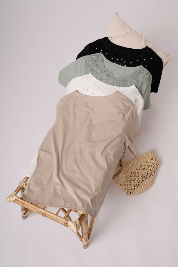 Remera Manga Corta Lycra Puntilla Tacha Broderie Nadir