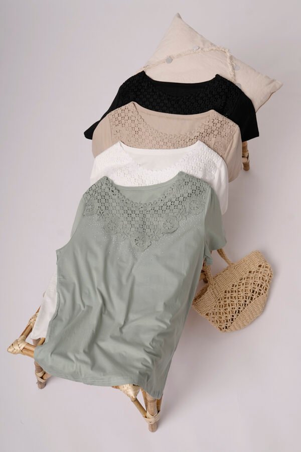 Remera Manga Corta Lycra Puntilla Tacha Broderie Paloma