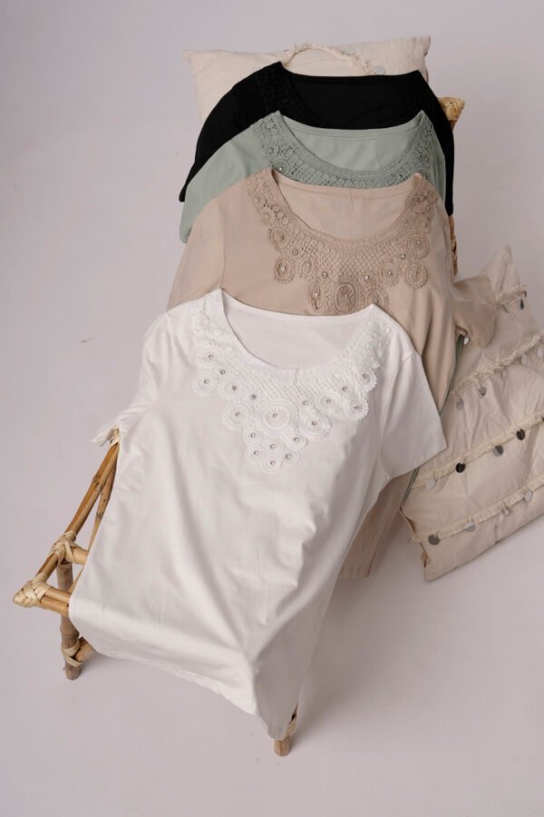 Remera Manga Corta Lycra Puntilla Tacha Broderie Maria