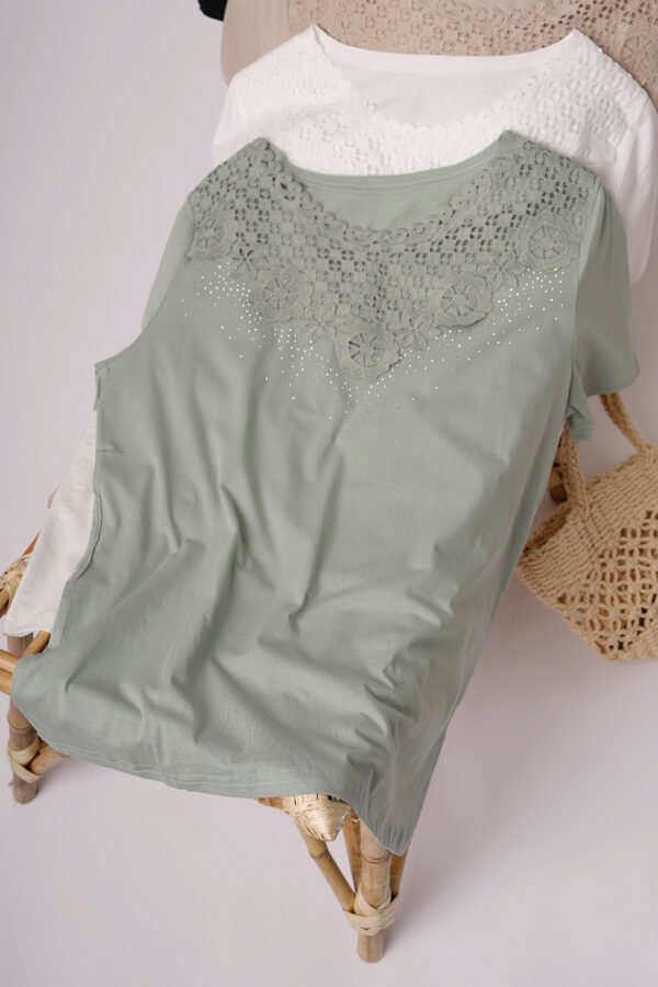 Remera Manga Corta Lycra Puntilla Tacha Broderie Paloma