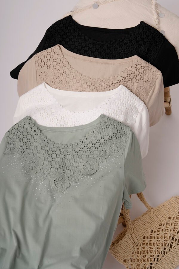 Remera Manga Corta Lycra Puntilla Tacha Broderie Paloma