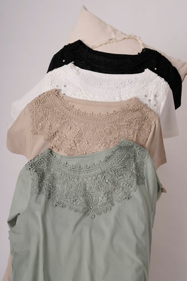 Remera Manga Corta Lycra Puntilla Tacha Broderie Veta