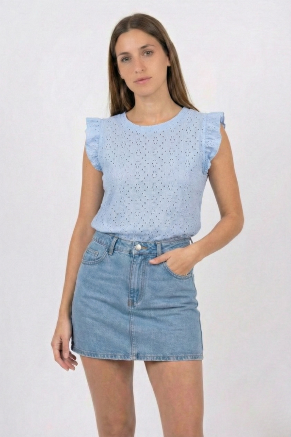 Musculosa Gota Con Moño Atras Broderie Crep Pao