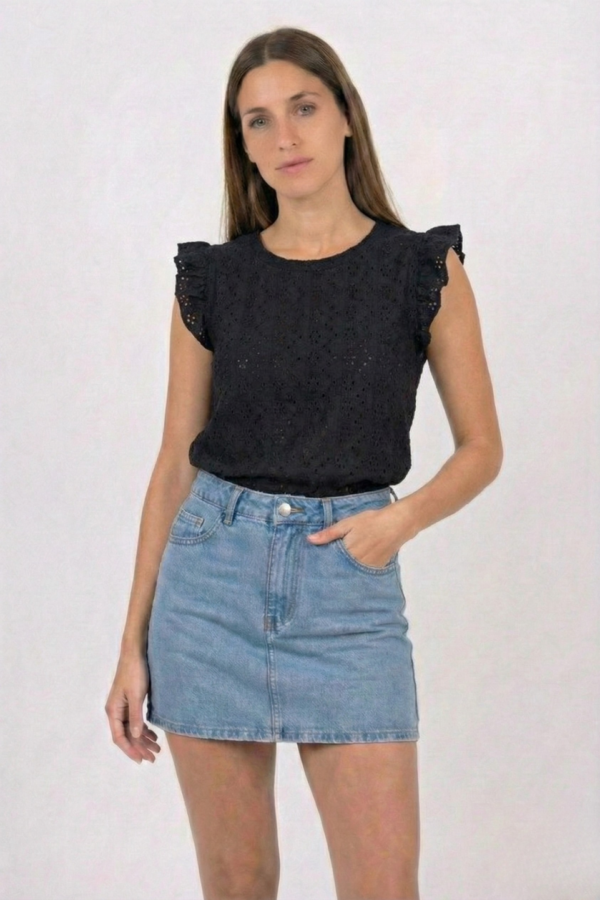Musculosa Gota Con Moño Atras Broderie Crep Pao