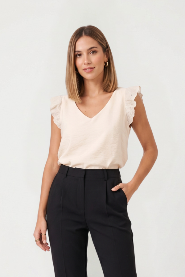 Musculosa Satin Mate Manga Broderie Algodon "REILA"