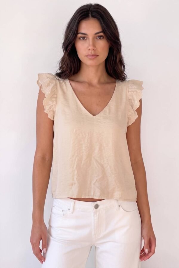 Musculosa Satin Mate Manga Broderie Algodon "REILA"