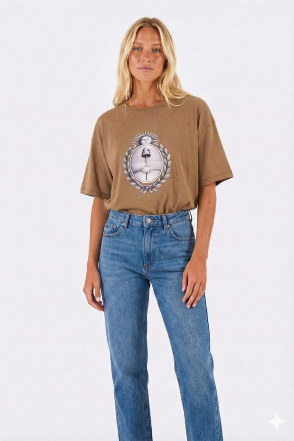 Remera Boxy Ribb Escudo Argentina En El Medio DTF Escudo