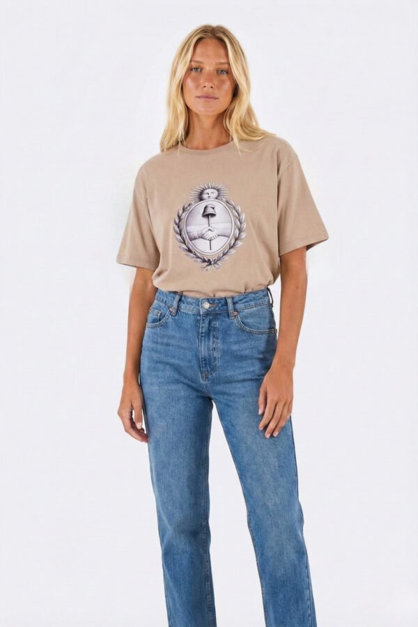 Remera Boxy Ribb Escudo Argentina En El Medio DTF Escudo