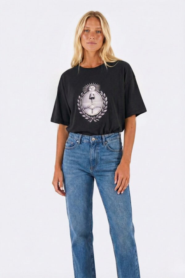 Remera Boxy Ribb Escudo Argentina En El Medio DTF Escudo