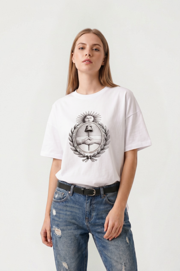 Remera Boxy Ribb Escudo Argentina En El Medio DTF "ESCUDO"