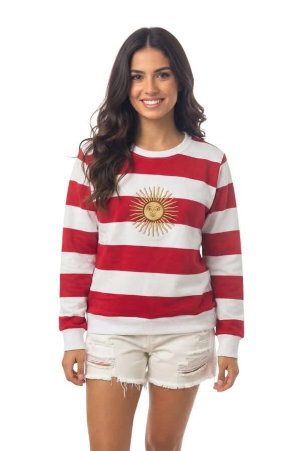 Buzo Frisa Cardada Cuello Redondo Rayado Sol De Mayo Bordado "KASIA"