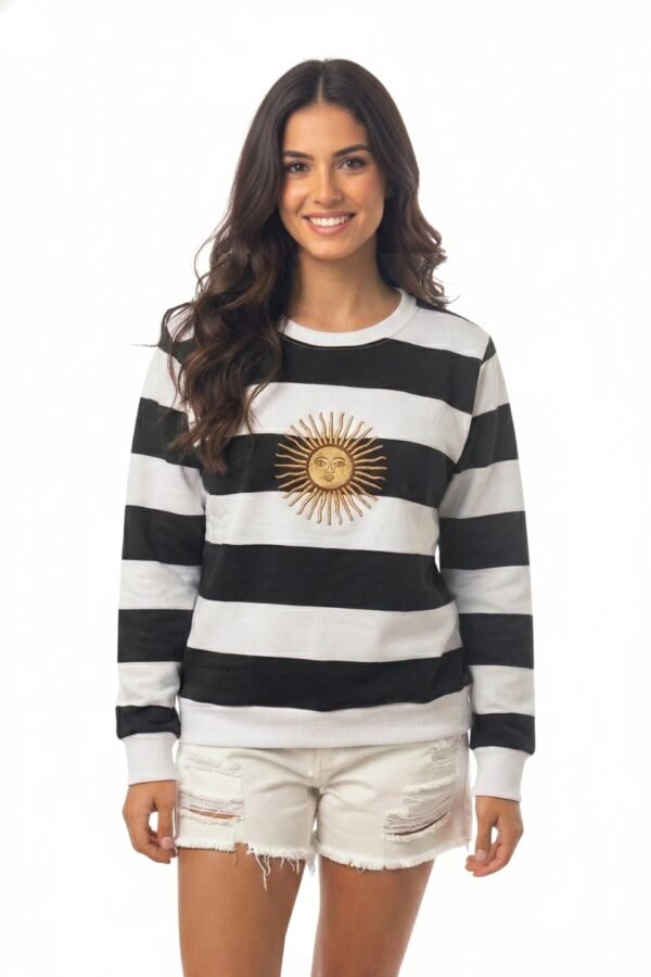 Buzo Frisa Cardada Cuello Redondo Rayado Sol De Mayo Bordado "KASIA"