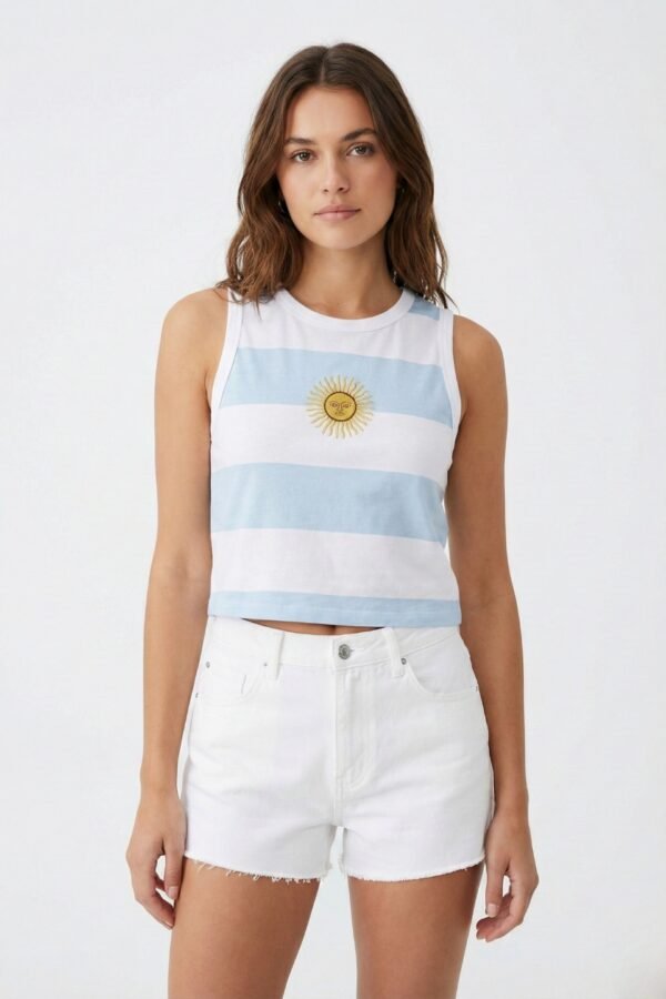 Musculosa Rayada Algodon Jersey 24/1 Con Vivo Blanco Sol Bordado Entero Argentina Nina