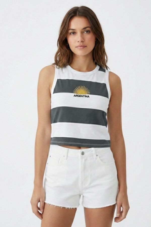 Musculosa Rayada Algodon Jersey 24/1 Con Vivo Blanco Medio Sol Bordado Argentina Aime