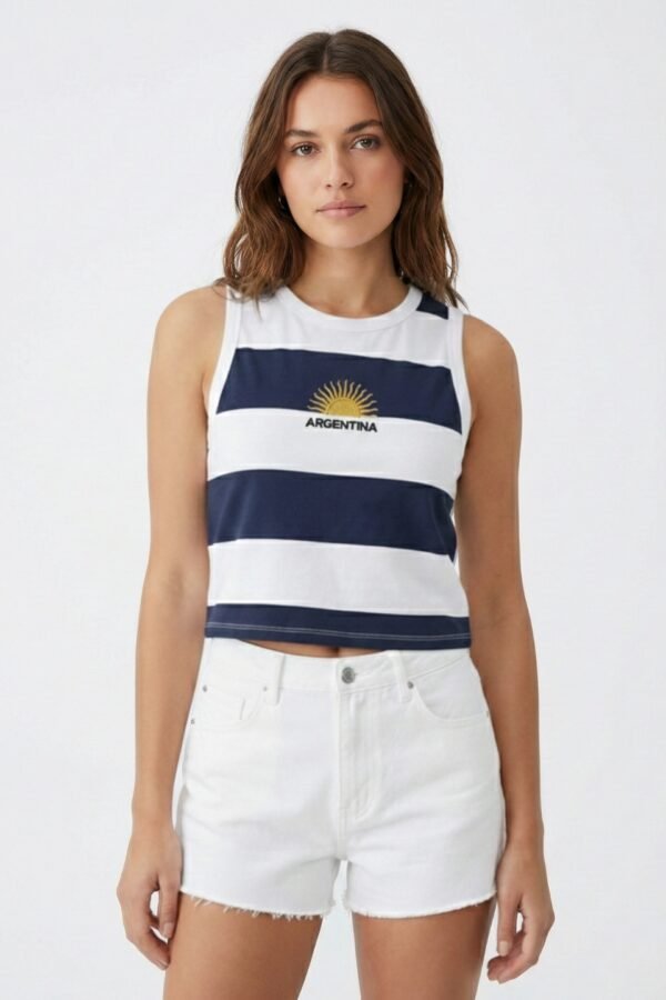 Musculosa Rayada Algodon Jersey 24/1 Con Vivo Blanco Medio Sol Bordado Argentina Aime