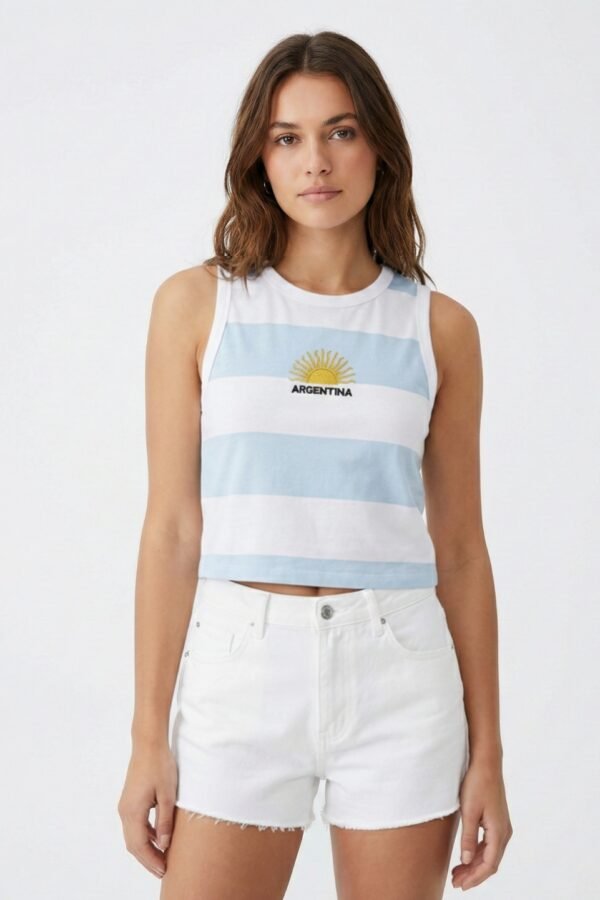 Musculosa Rayada Algodon Jersey 24/1 Con Vivo Blanco Medio Sol Bordado Argentina Aime