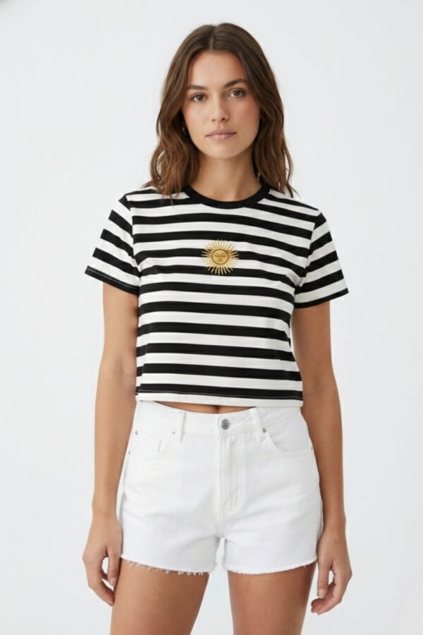 Remera Rayada Algodon Jersey 24/1 Manga Corta Sol Bordado Entero Argentina Cala