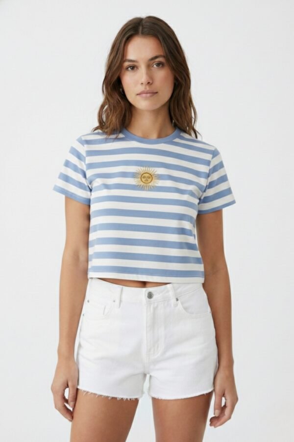 Remera Rayada Algodon Jersey 24/1 Manga Corta Sol Bordado Entero Argentina Cala