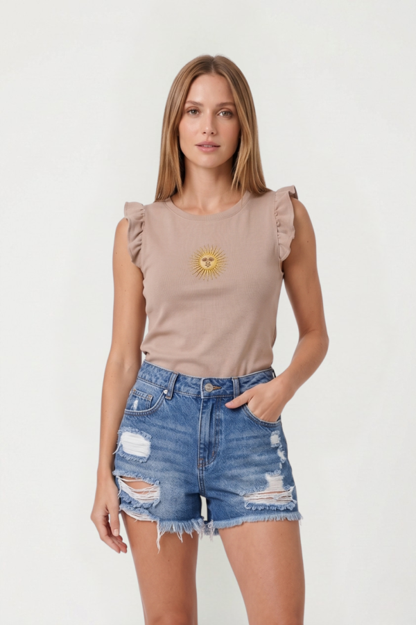 Musculosa Ribb Manga Volado Sol De Mayo Argentina En El Medio DTF "SUNNY"