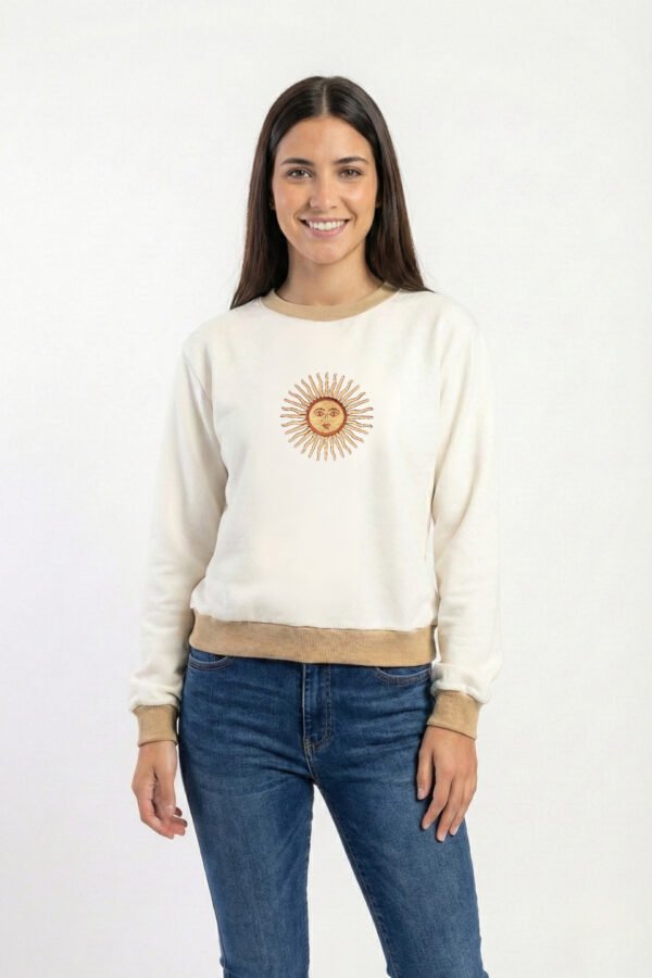 Buzo Rustico Cuello Y Puño Combinado Sol De Mayo Argentina Bordado Federal