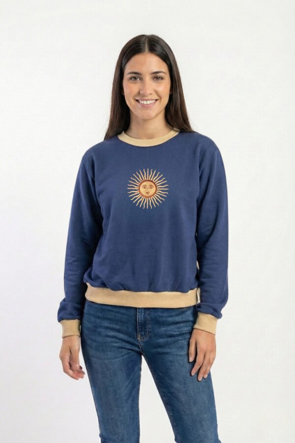 Buzo Rustico Cuello Y Puño Combinado Sol De Mayo Argentina Bordado Federal