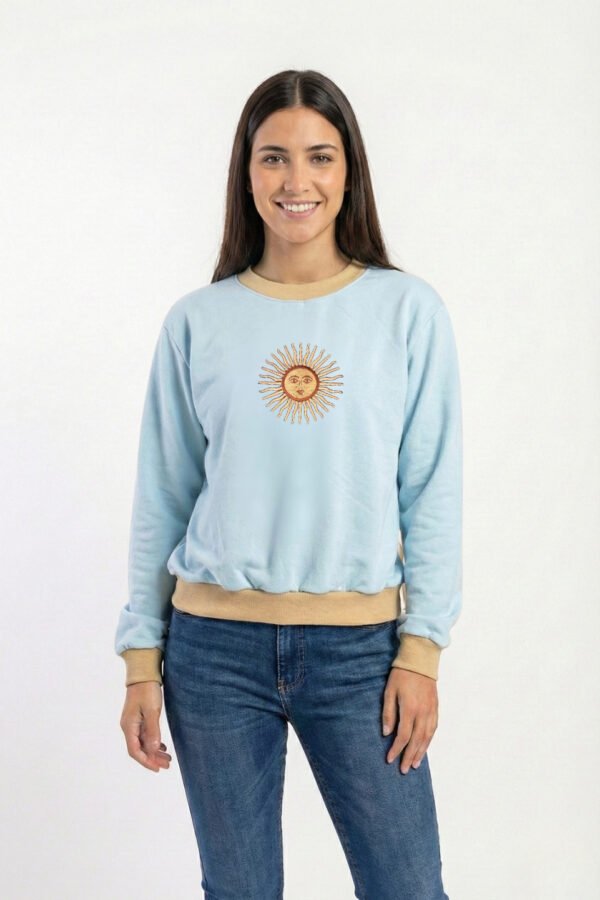 Buzo Rustico Cuello Y Puño Combinado Sol De Mayo Argentina Bordado Federal