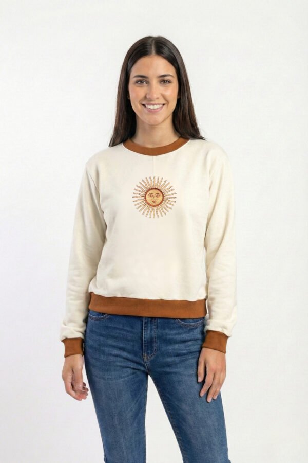 Buzo Rustico Cuello Y Puño Combinado Sol De Mayo Argentina Bordado Federal