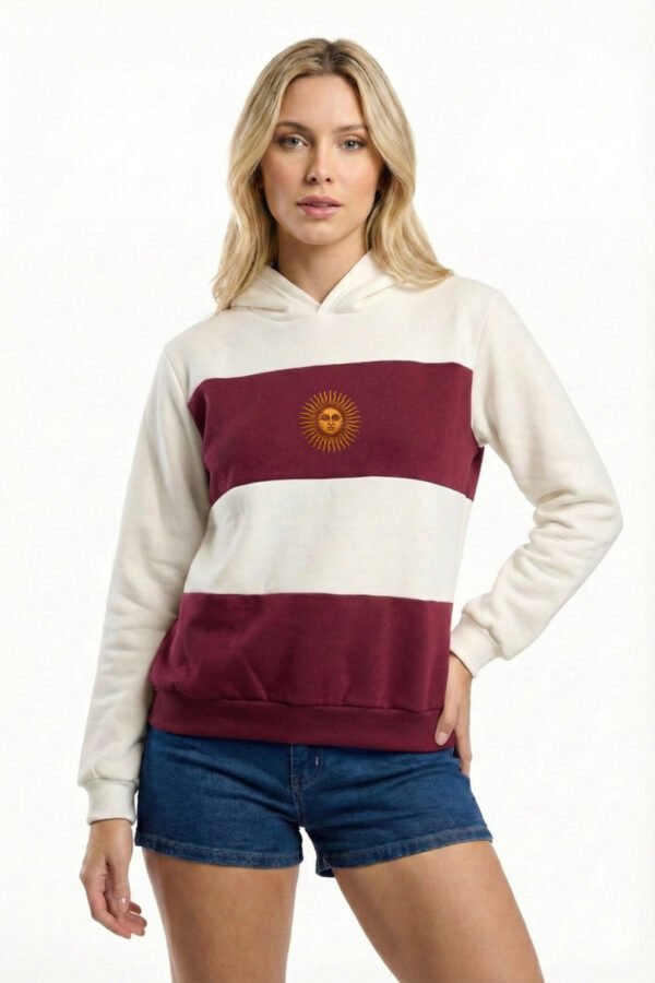 Buzo Friza Peinado Con Capucha Sol De Mayo Argentina En DTF Bandera