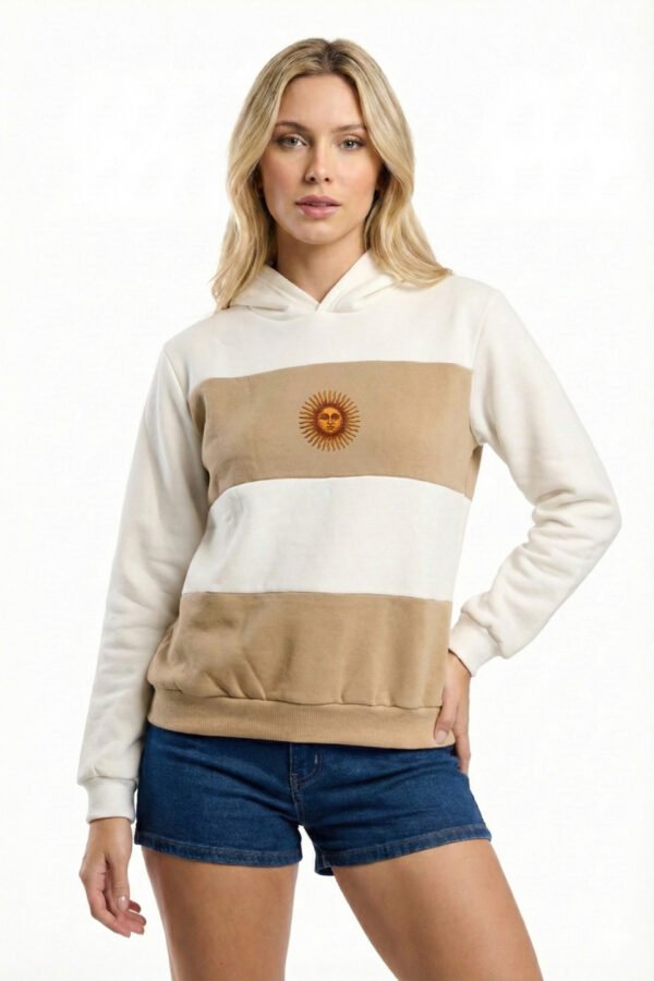Buzo Friza Peinado Con Capucha Sol De Mayo Argentina En DTF Bandera