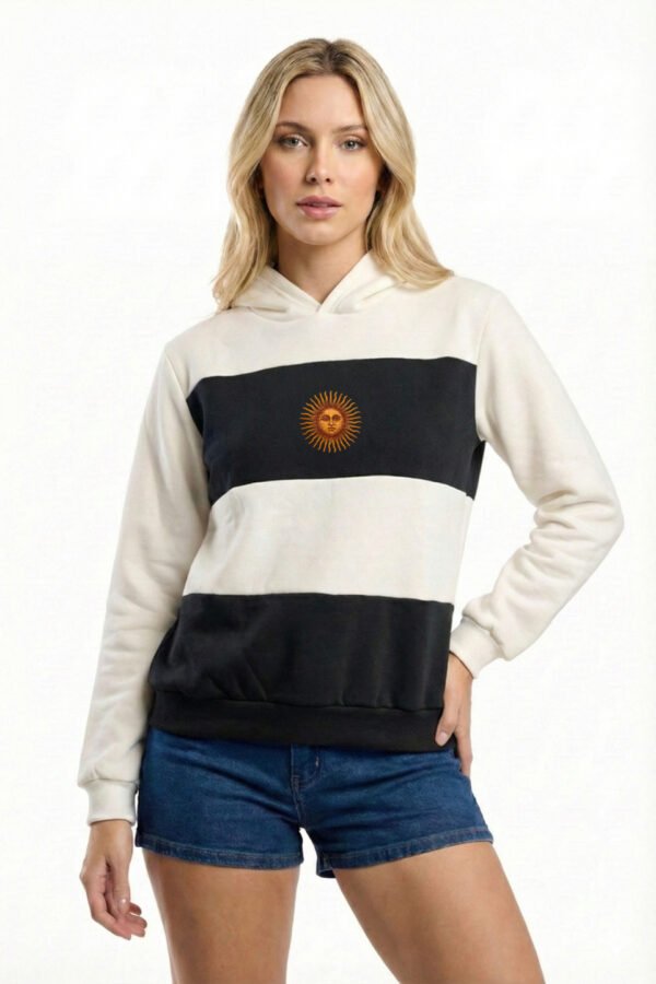 Buzo Friza Peinado Con Capucha Sol De Mayo Argentina En DTF Bandera