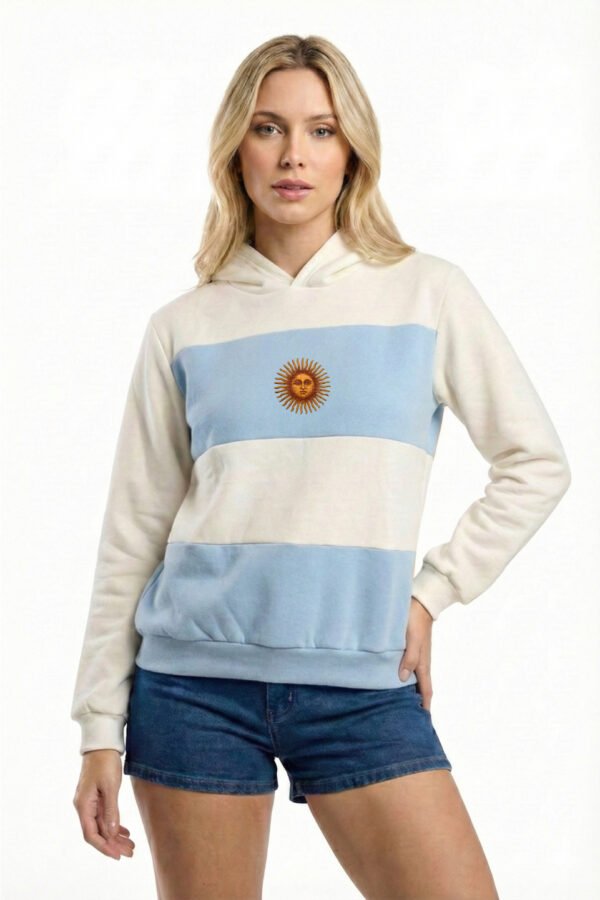 Buzo Friza Peinado Con Capucha Sol De Mayo Argentina En DTF Bandera