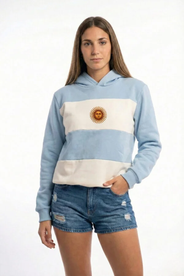 Buzo Frisa Peinado Con Capucha Sol De Mayo Argentina En DTF "BANDERA"