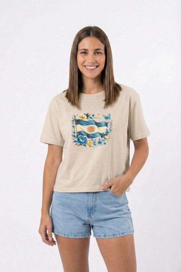 Remeron Boxy Jersey Bandera Argentina Floreada En El Medio En DTF Patria