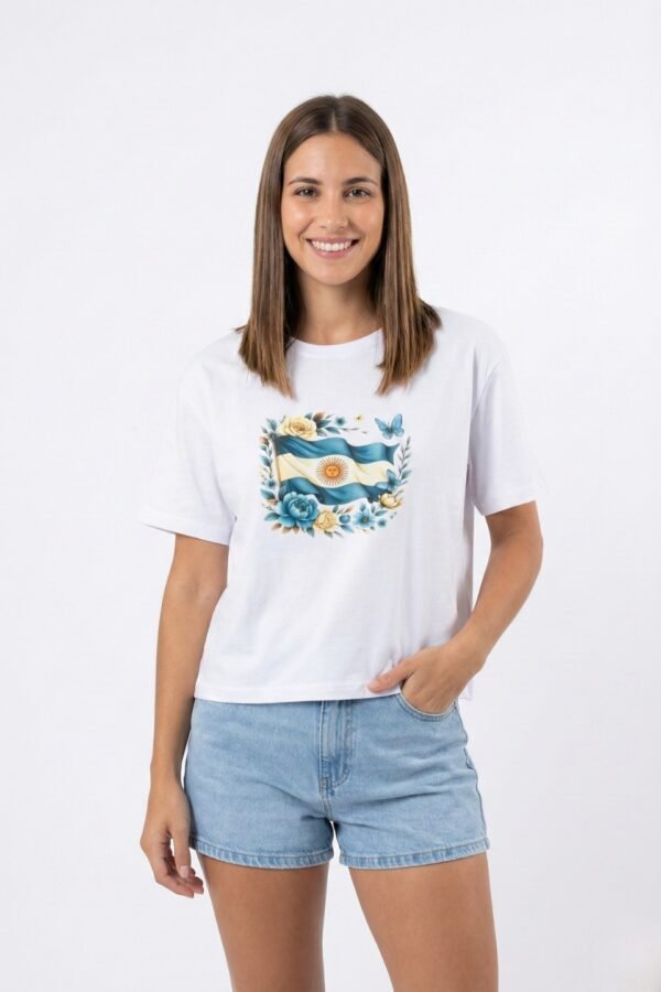 Remeron Boxy Jersey Bandera Argentina Floreada En El Medio En DTF Patria