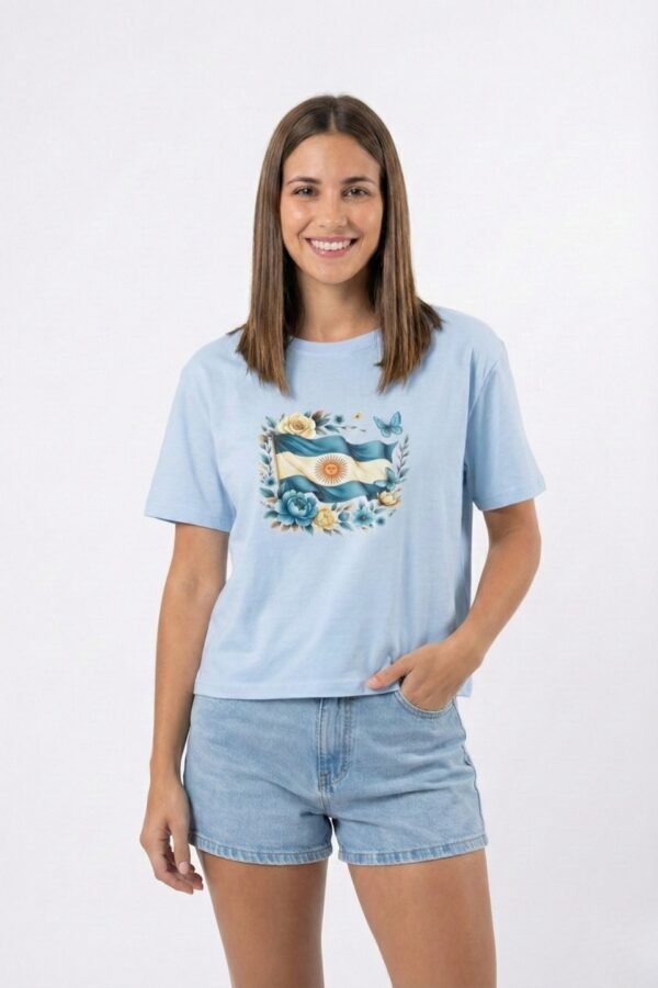 Remeron Boxy Jersey Bandera Argentina Floreada En El Medio En DTF Patria
